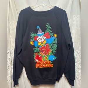 Vintage 80's circa Her Way Hanes Puffy Painted Joyous Clown Noel Sweatshirt!
